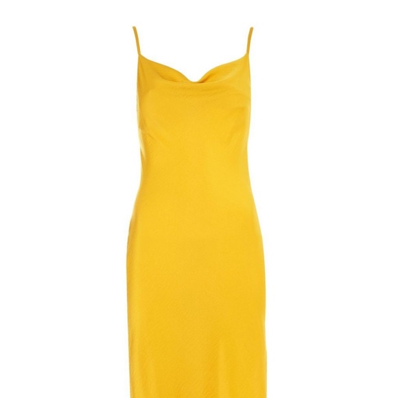 yellow cowl neck slip dress